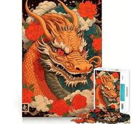 Vintage Japanese Dragon Jigsaw Puzzles 1000 Mental Focus Game Precision Cut Smooth Edges Meaningful Connection Building Game (50x75cm)