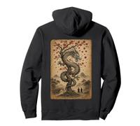Vintage Japanese Dragon with Cherry Blossoms Tree Woodblock Pullover Hoodie