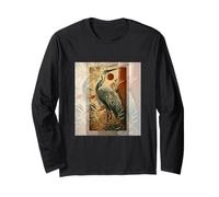 Vintage Japanese Fine Art Crane Bamboo and Iris Japan Long Sleeve T-Shirt