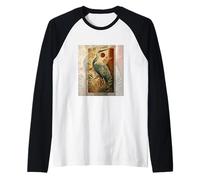 Vintage Japanese Fine Art Crane Bamboo and Iris Japan Raglan Baseball Tee
