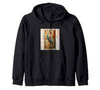 Vintage Japanese Fine Art Crane Bamboo and Iris Japan Zip Hoodie