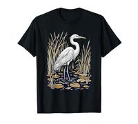 Vintage Japanese Fine Art Crane, Bamboo and Iris Koryusai T-Shirt