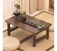 Vintage Japanese Foldable Coffee Table, Solid Wood Low Tea Table for Floor Seating, Portable Table for Bay Window & Bedroom, Walnut Finish (60x40x35cm)