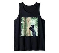 Vintage Japanese Forest Art Woodblock Cat Butterfly Nature Tank Top