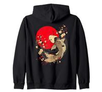 Vintage Japanese Golden Koi Fish & Cherry Blossom Ukiyo-e Zip Hoodie