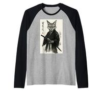 Vintage Japanese Ink Brush Sumi-e Samurai Fox Raglan Baseball Tee