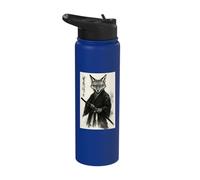 Vintage Japanese Ink Brush Sumi-e Samurai Fox Stainless Steel Insulated Water Bottle