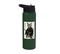 Vintage Japanese Ink Brush Sumi-e Samurai Fox Stainless Steel Insulated Water Bottle