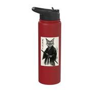 Vintage Japanese Ink Brush Sumi-e Samurai Fox Stainless Steel Insulated Water Bottle