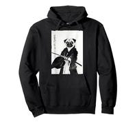 Vintage Japanese Ink Wash Art Bushido Warrior Dog Breed Pug Pullover Hoodie