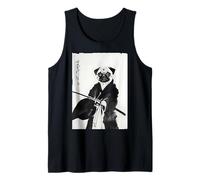 Vintage Japanese Ink Wash Art Bushido Warrior Dog Breed Pug Tank Top