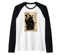 Vintage Japanese Ink Wash Art Bushido Warrior Striped Skunk Raglan Baseball Tee