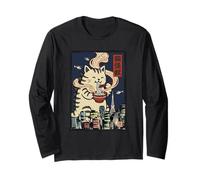 Vintage Japanese Kaiju Ramen Monster Cool-Looking Cat Art Long Sleeve T-Shirt