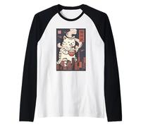 Vintage Japanese Kaiju Ramen Monster Cool-Looking Cat Art Raglan Baseball Tee