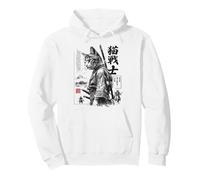 Vintage Japanese Katana Warrior Cat Sumi-e Samurai Pullover Hoodie