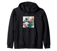 Vintage Japanese Koi Fish Wave Floral Art Lover Gift Zip Hoodie