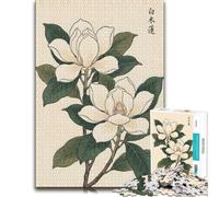 Vintage Japanese Magnolia Botanical Illustrat Jigsaw Puzzle, 500 Pieces | New Year gift for puzzle lovers: solo or shared puzzle time over several sessions.