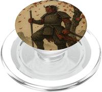 Vintage Japanese Oni Samurai Cherry Blossoms Tree Woodblock PopSockets PopGrip for MagSafe