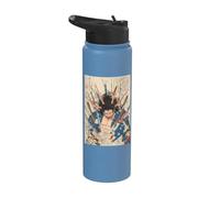 Vintage Japanese Oni Warrior Ukiyo-E Horror Newspaper Stainless Steel Insulated Water Bottle