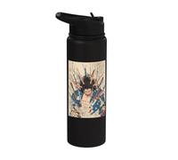 Vintage Japanese Oni Warrior Ukiyo-E Horror Newspaper Stainless Steel Insulated Water Bottle