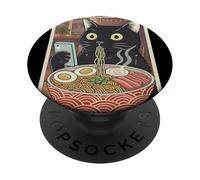 Vintage Japanese Ramen Cat Eating Noodles Anime Style Art PopSockets Adhesive PopGrip