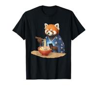 Vintage Japanese Red Panda Noodle Bowl Phone Scroll Ramen T-Shirt