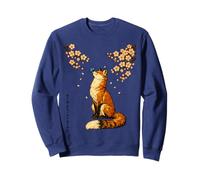 Vintage Japanese Sakura Red Kitsune Fox With Butterfly Haiku Sweatshirt