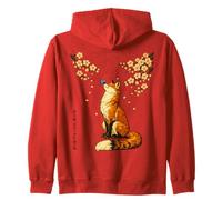 Vintage Japanese Sakura Red Kitsune Fox With Butterfly Haiku Zip Hoodie