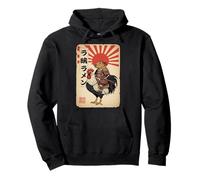 Vintage Japanese Samurai Capybara Rooster Chicken Anime Pullover Hoodie