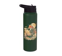 Vintage Japanese Scenery Kitsune Fox in Moon Night Cloud Stainless Steel Insulated Water Bottle