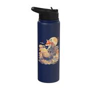 Vintage Japanese Scenery Kitsune Fox in Moon Night Cloud Stainless Steel Insulated Water Bottle