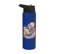 Vintage Japanese Scenery Kitsune Fox in Moon Night Cloud Stainless Steel Insulated Water Bottle