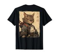 Vintage Japanese Scenery Samurai Cat Kanji (ART BACK) T-Shirt