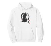 Vintage Japanese Sumi-e Enso Circle Cool-Looking Cat Art Pullover Hoodie