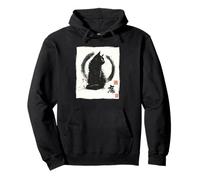 Vintage Japanese Sumi-e Enso Circle Cool-Looking Cat Art Pullover Hoodie