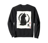 Vintage Japanese Sumi-e Enso Circle Cool-Looking Cat Art Sweatshirt