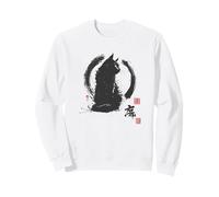 Vintage Japanese Sumi-e Enso Circle Cool-Looking Cat Art Sweatshirt