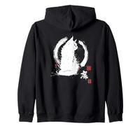 Vintage Japanese Sumi-e Enso Circle Cool-Looking Cat Art Zip Hoodie