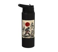 Vintage Japanese Sumi-e Sasquatch Samurai Cryptid Art Stainless Steel Insulated Water Bottle