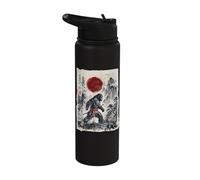 Vintage Japanese Sumi-e Sasquatch Samurai Cryptid Art Stainless Steel Insulated Water Bottle