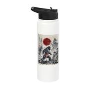 Vintage Japanese Sumi-e Sasquatch Samurai Cryptid Art Stainless Steel Insulated Water Bottle