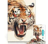 Vintage Japanese Tiger 1000 Pieces Puzzles for Teenagers Mind Boost Fun High Accuracy Cutting Craft Calming Mental Break Activity (38x26cm)