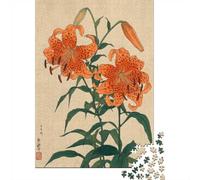 Vintage Japanese Tiger Lily Woodblock Print Jigsaw Puzzle, 1000 Piece