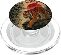 Vintage Japanese Tiger with Cherry Blossoms Tree Woodblock PopSockets PopGrip for MagSafe