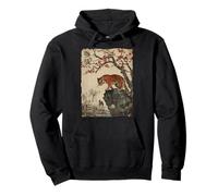 Vintage Japanese Tiger with Cherry Blossoms Tree Woodblock Pullover Hoodie