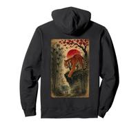 Vintage Japanese Tiger with Cherry Blossoms Tree Woodblock Pullover Hoodie