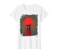 Vintage Japanese Torii Gate at Itsukushima Shrine Red Sun Value Graphic T-Shirt, Women, White, XL