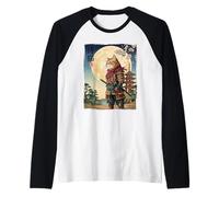 Vintage Japanese Ukiyo-e Samurai Cat Warrior Art Raglan Baseball Tee