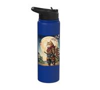 Vintage Japanese Ukiyo-e Samurai Cat Warrior Art Stainless Steel Insulated Water Bottle