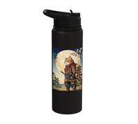 Vintage Japanese Ukiyo-e Samurai Cat Warrior Art Stainless Steel Insulated Water Bottle